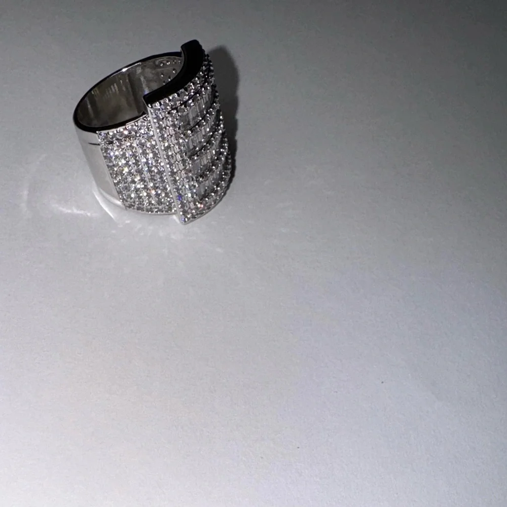 Silver Statement Ring with Clear  CZ Stones - Picture 3 of 6